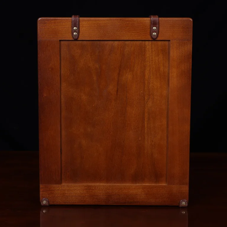 back view of no9 american cherry wood writing board with leather pockets