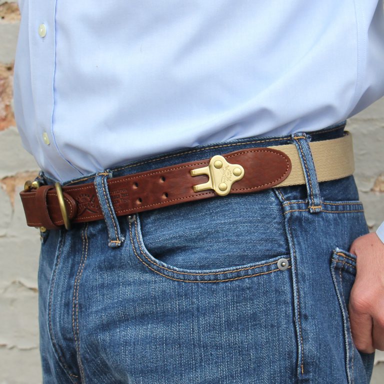 no1 khaki and brown leather surcingle belt