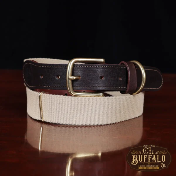 No 1 Surcingle Belt in Tobacco Brown American Buffalo coiled front view