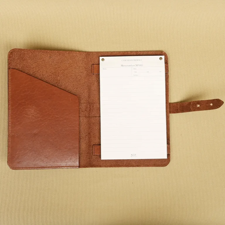 front view of the colonel littleton private stock journal with a rugged leather