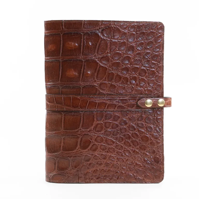 No. 18 Portfolio in Vintage Brown American Alligator - ID 001 - front view