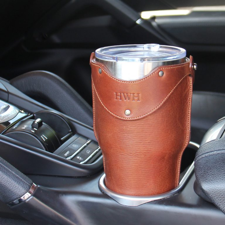 no30 vintage brown leather tumbler in car cup holder