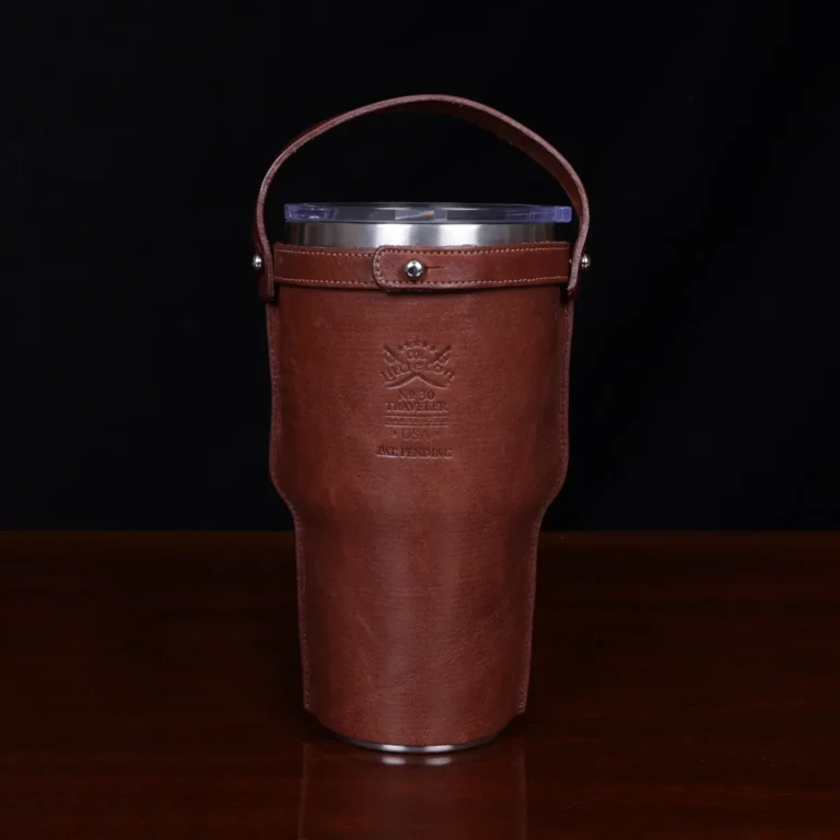 The back side of the No 30 Leather Tumbler
