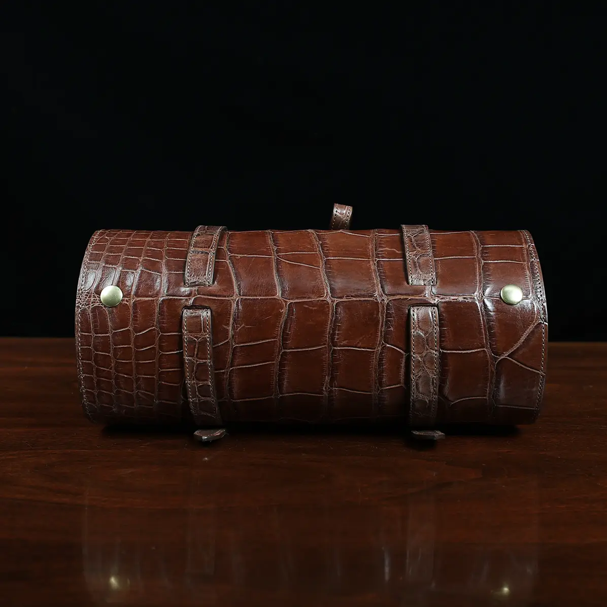 View larger image of CL - No. 2 Shave Dopp Kit in Vintage Brown American Alligator with No. 8 Khaki Cotton Canvas Lining - Serial Number 001 - back view