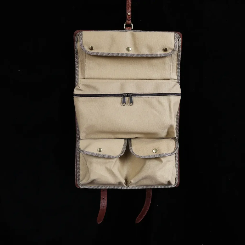 CL - No. 2 Shave Dopp Kit in Vintage Brown American Alligator with No. 8 Khaki Cotton Canvas Lining - Serial Number 001 - open view