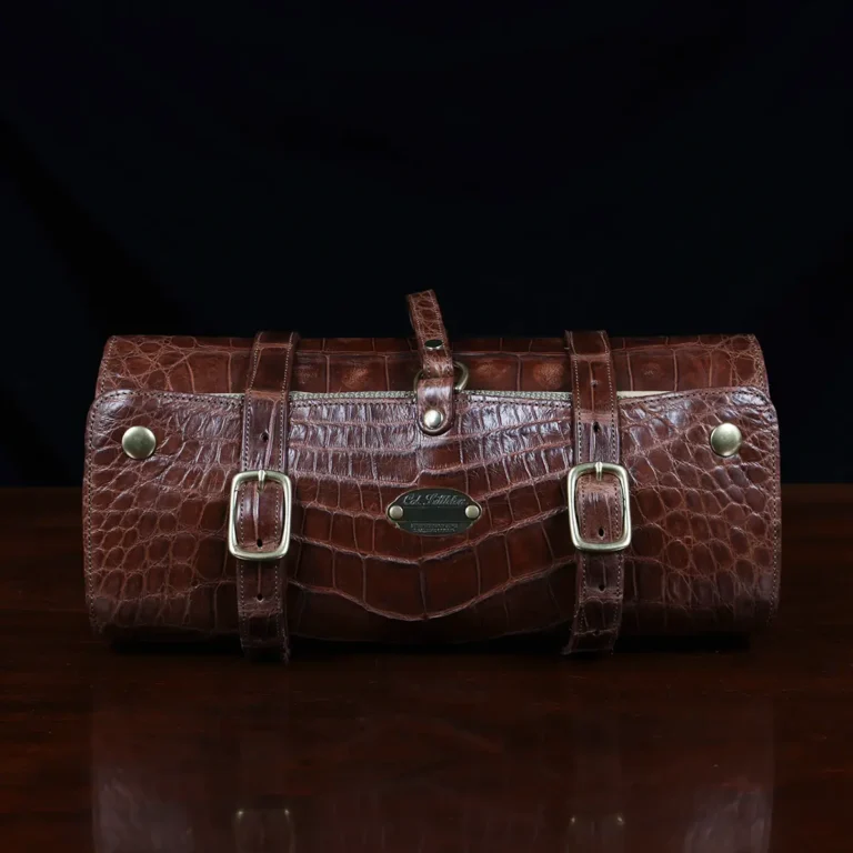 CL - No. 2 Shave Dopp Kit in Vintage Brown American Alligator with No. 8 Khaki Cotton Canvas Lining - Serial Number 001 - front view