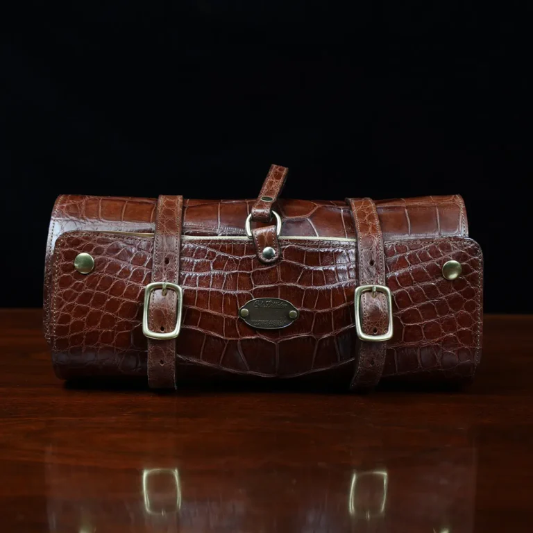 CL - No. 2 Shave Dopp Kit in Vintage Brown American Alligator with No. 8 Khaki Cotton Canvas Lining - Serial Number 001 - front view