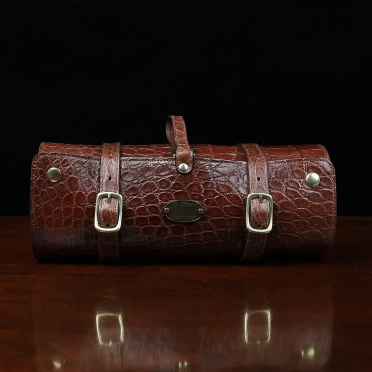 CL - No. 2 Shave Dopp Kit in Vintage Brown American Alligator with No. 8 Khaki Cotton Canvas Lining - Serial Number 001 - front view