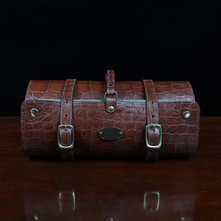 CL - No. 2 Shave Dopp Kit in Vintage Brown American Alligator with No. 8 Khaki Cotton Canvas Lining - Serial Number 001 - front view