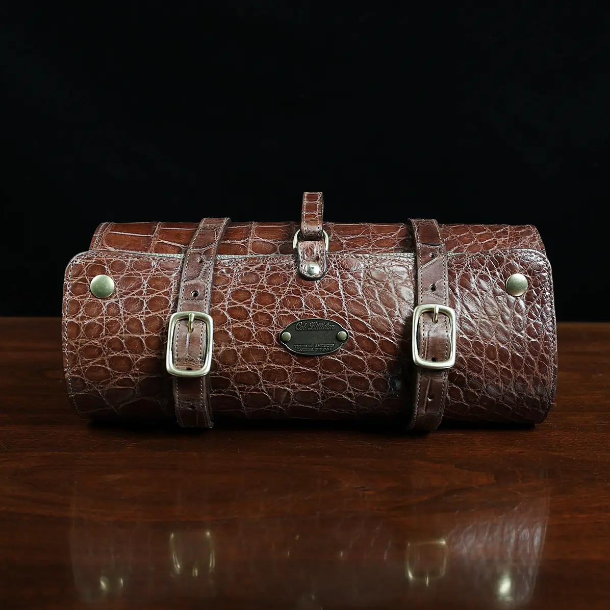 View larger image of CL - No. 2 Shave Dopp Kit in Vintage Brown American Alligator with No. 8 Khaki Cotton Canvas Lining - Serial Number 001 - front view