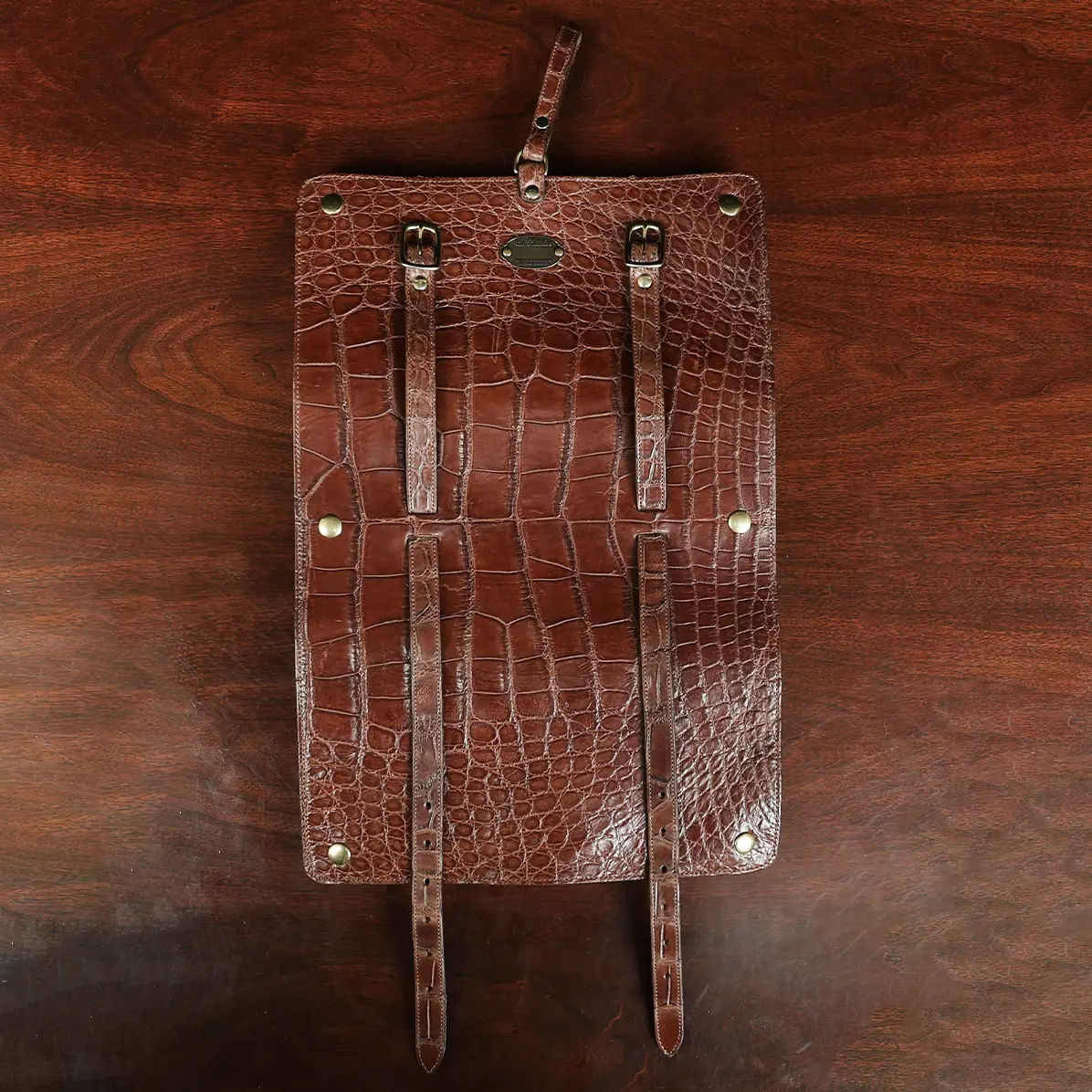 View larger image of CL - No. 2 Shave Dopp Kit in Vintage Brown American Alligator with No. 8 Khaki Cotton Canvas Lining - Serial Number 001 - unrolled view