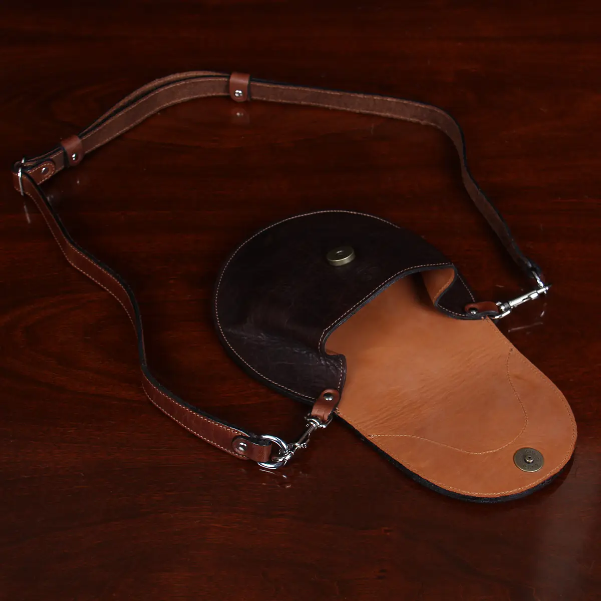 Saddle Bag with Strap Chocolate Brown Smooth Calfskin