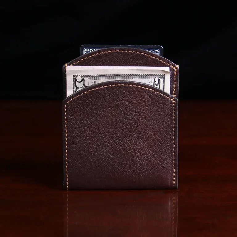 front pocket wallet in tobacco buffalo showing the front