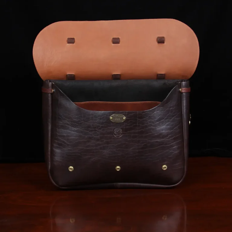 Tobacco Brown American Buffalo No. 1 Saddlebag Briefcase - Front view with open flap