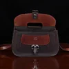 open front view of. No. 17 Hunt Bag made of two-tone brown American Buffalo and Vintage Brown Steerhide leather