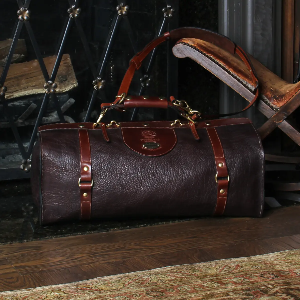 Leather American Buffalo Bison Duffel Bag, USA Made