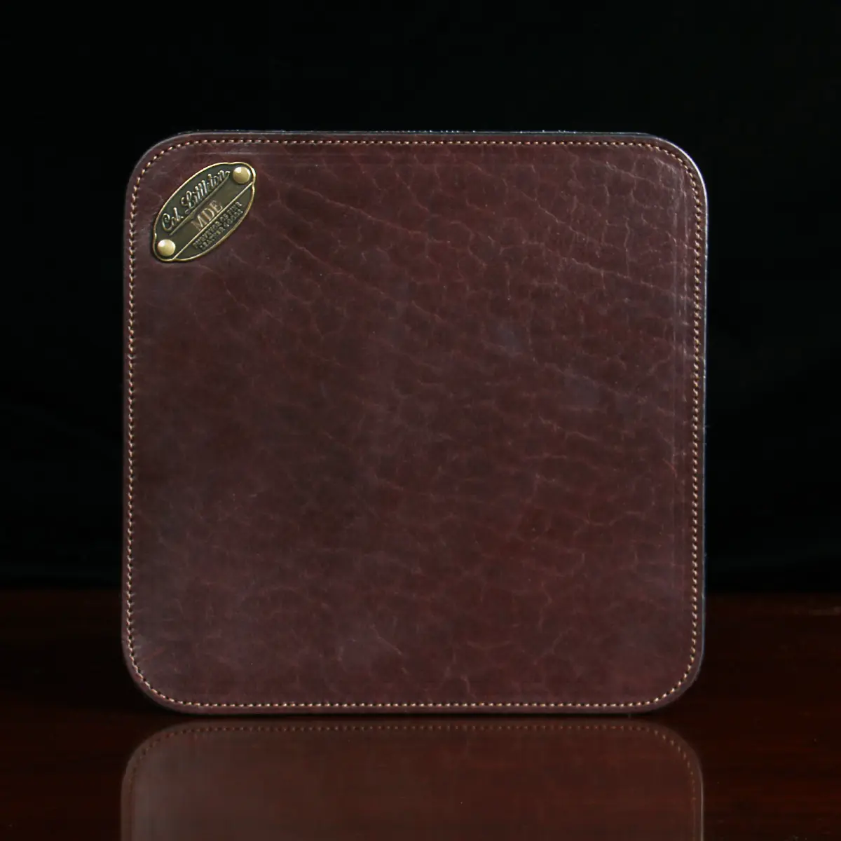 no 3 tobacco brown american buffalo leather mousepad - front view