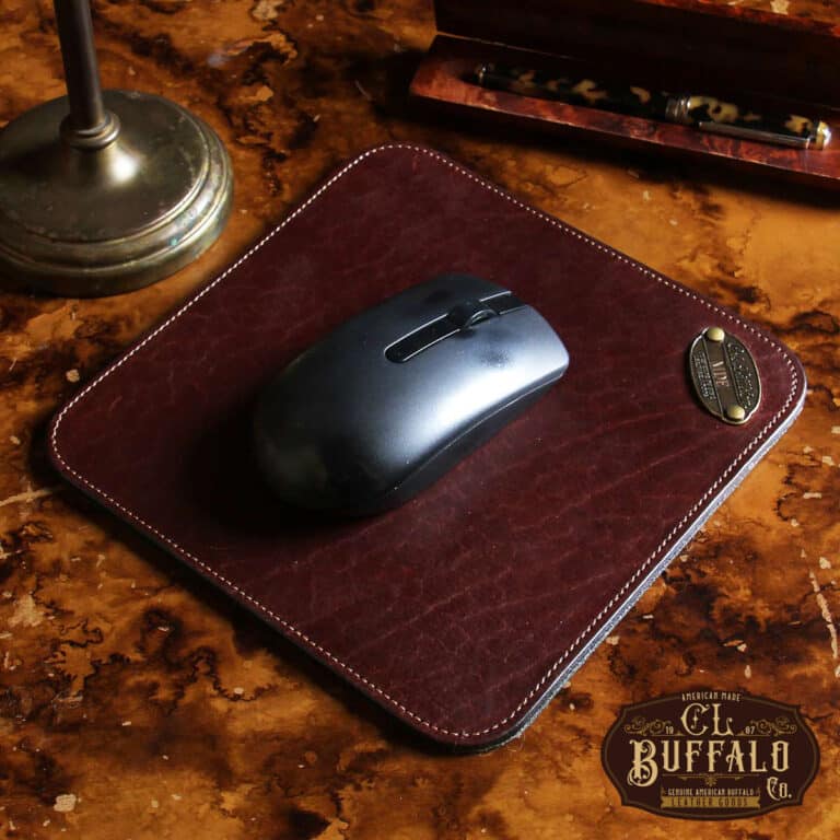 no 3 tobacco brown american buffalo leather mousepad on desk