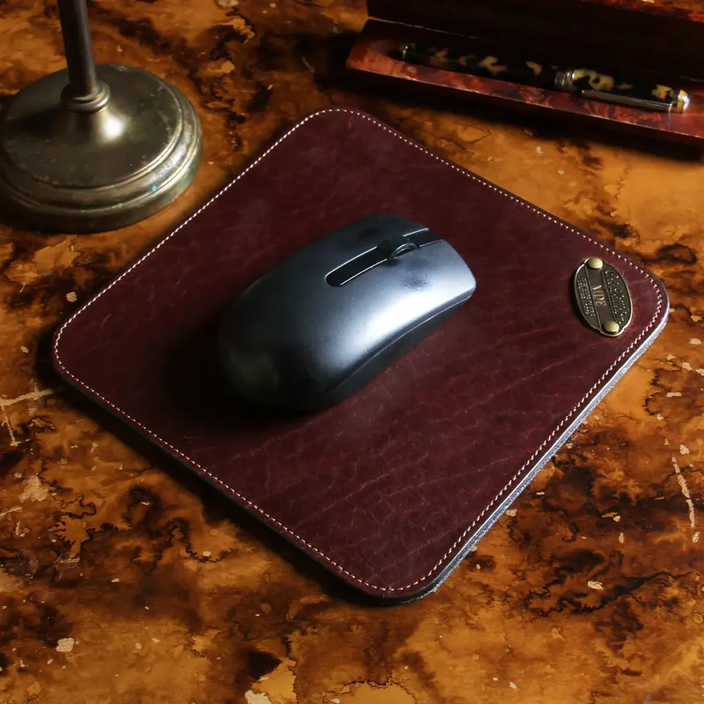 no 3 tobacco brown american buffalo leather bison mousepad on desk