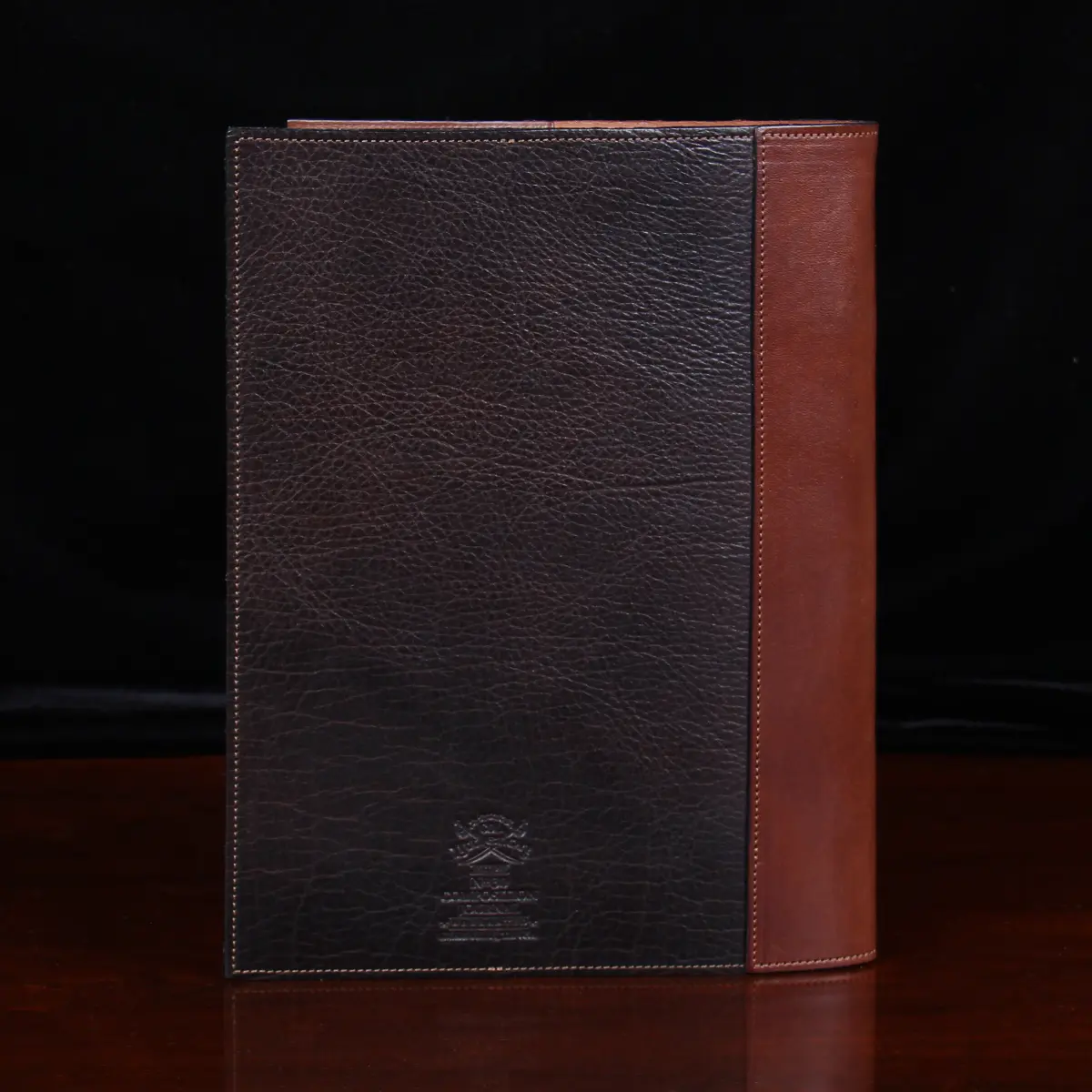 Dark drown buffalo leather composition journal cover - back view