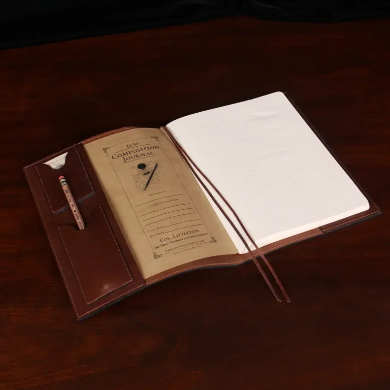 open composition journal notebook preview with a pencil and refill journal