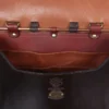 Dark brown American buffalo leather vintage-style No. 41 Commander Briefcase on wood table - inside view