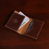 American buffalo tobacco brown no7 card wallet - open view with money and card