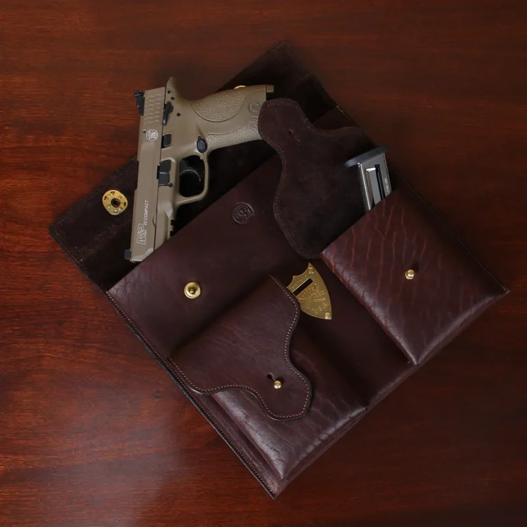 tobacco american leather buffalo leather concealed carry pocket - open with gun