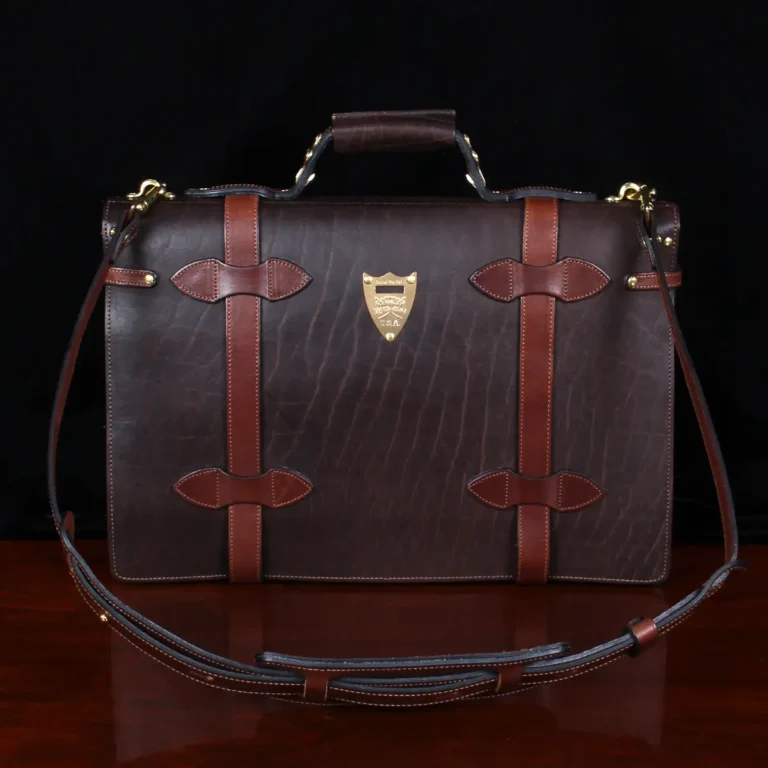 No. 1943 Navigator Briefcase in Tobacco Brown American Buffalo with Vintage Brown Steerhide trim - back view