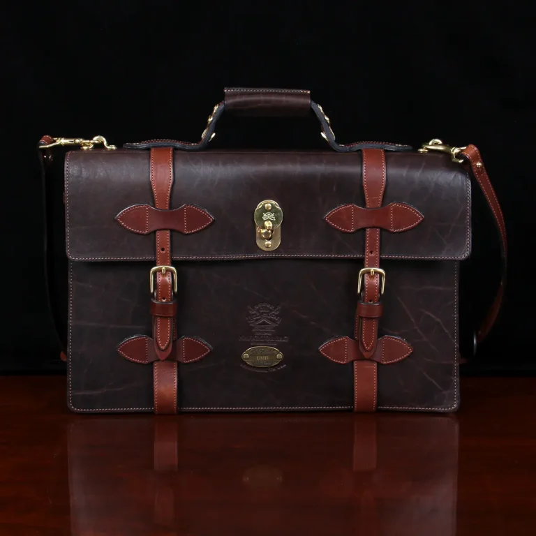 No. 1943 Navigator Briefcase in Tobacco Brown American Buffalo with Vintage Brown Steerhide trim - front view