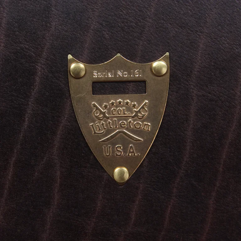 No. 1943 Navigator Briefcase in Tobacco Brown American Buffalo with Vintage Brown Steerhide trim - pommel shield