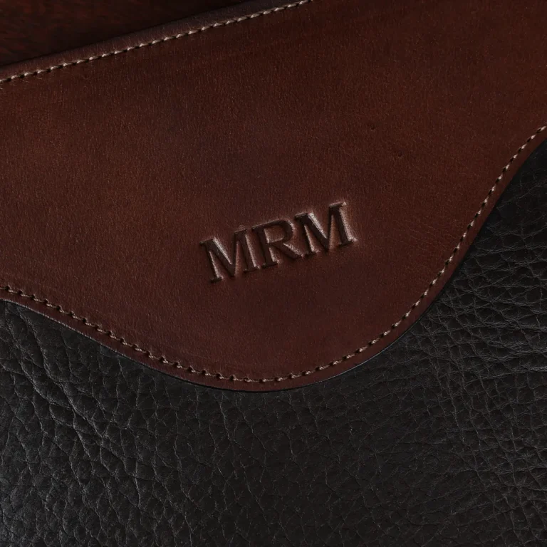 no 28 legal portfolio in tobacco buffalo - front view of initials