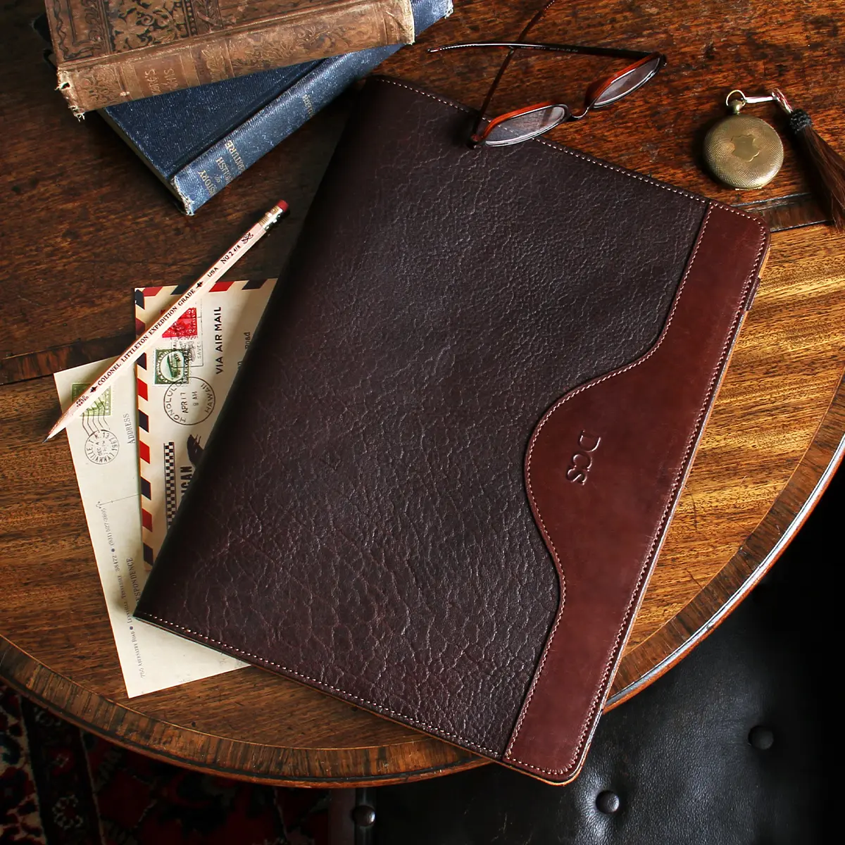 Leather American Buffalo Portfolio Padfolio Folder Col. Littleton