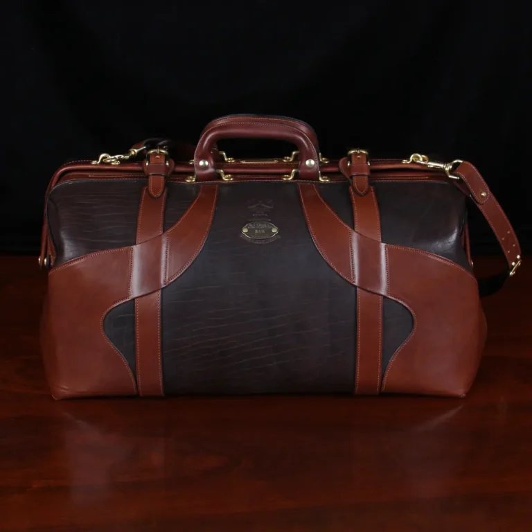 No. 5 Grip in Tobacco Brown American Buffalo with Vintage Brown Steerhide trim - front view