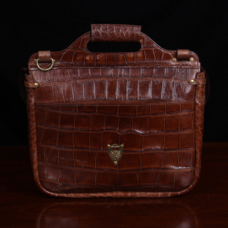 No. 1 Saddlebag Briefcase in Vintage Brown American Alligator - Serial Number 015 - back