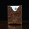 front view of the no 4 card case with a case inside, the wallet is made of american alligator leather