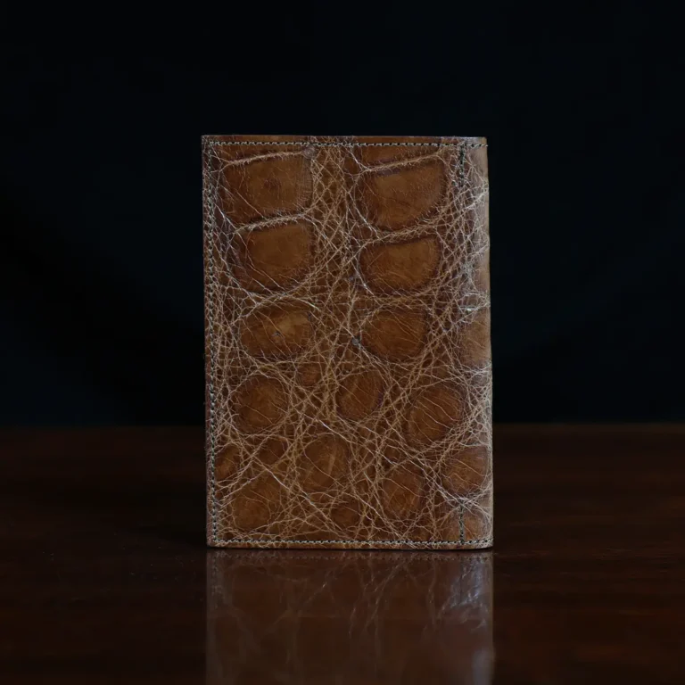 No. 23 Pocket Journal in Vintage Brown American Alligator - ID 001 - back view on a black background