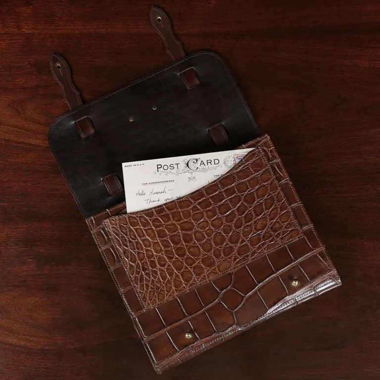 No. 33 Notebook in Vintage Brown American Alligator - ID 001 - front pocket view