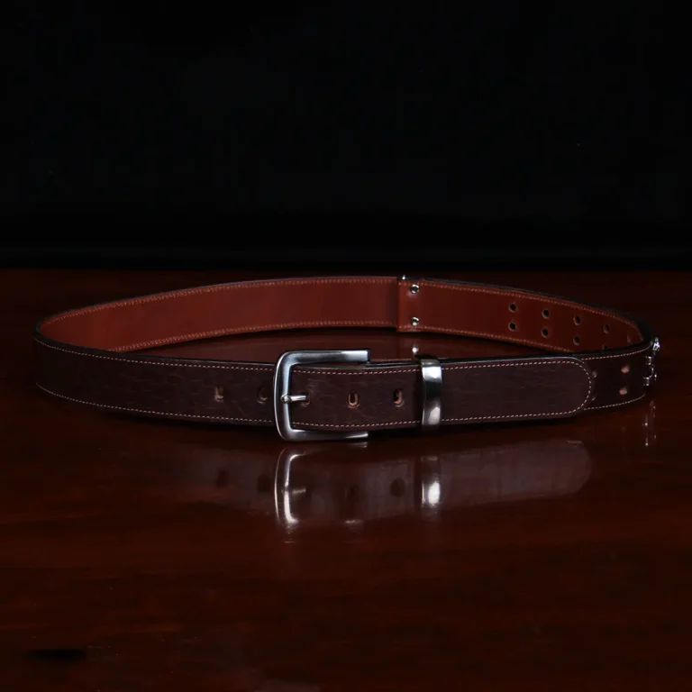 no 4 tobacco buffalo belt - front view on wooden table