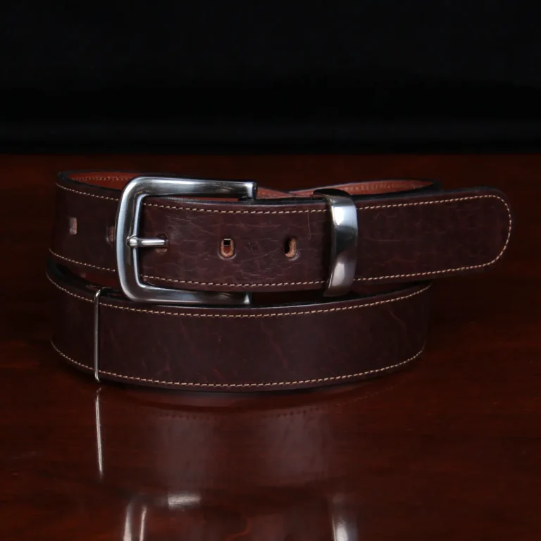 No. 5 Leather Cinch Belt - Italian Bridle Leather - Brown Leather with Stainless Steel, X-Large - Fits Sizes 42 - 50