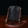 Bella bags in Tobacco Brown American Buffalo with leather patches on front - boot - back view