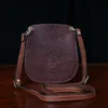 Bella bags in Tobacco Brown American Buffalo with leather patches on front - heart - back view