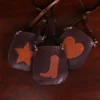 Bella bags in Tobacco Brown American Buffalo with leather patches on front