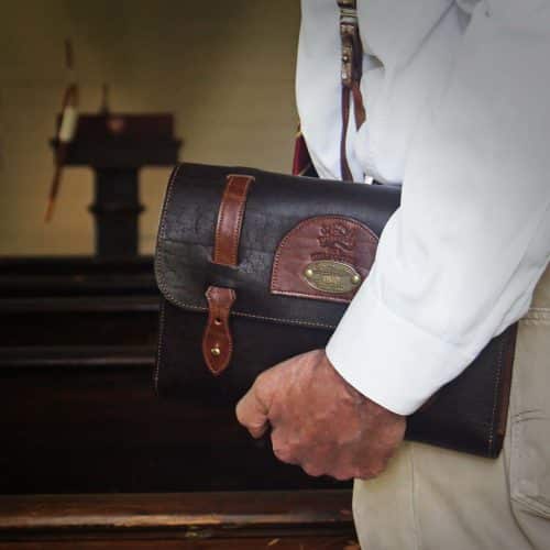 front view of closed leather bible cover pocket
