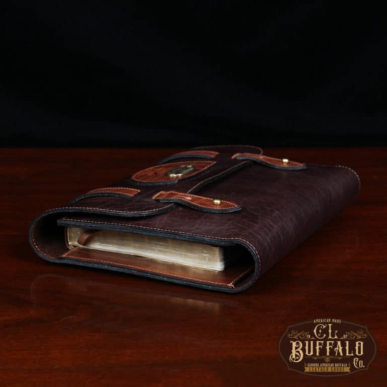 closed side view of leather bible cover