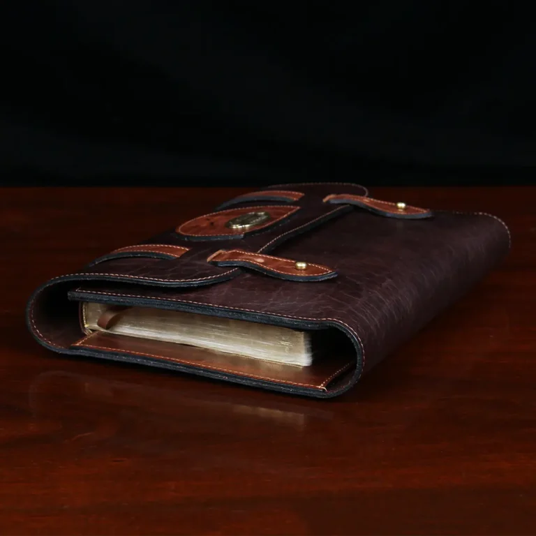 closed side view of leather bible cover