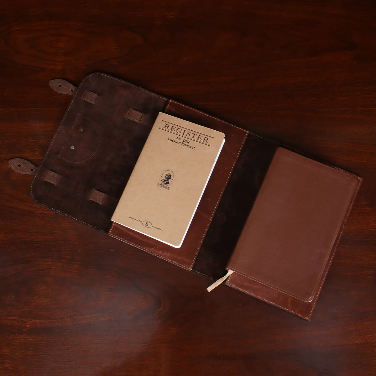 open view of leather bible cover