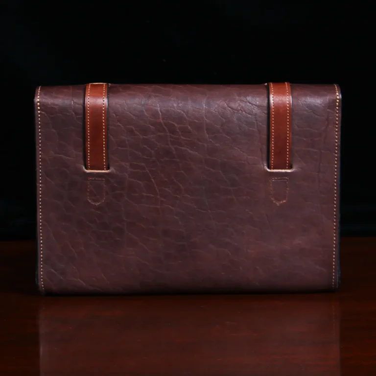 back view of closed leather bible cover pocket