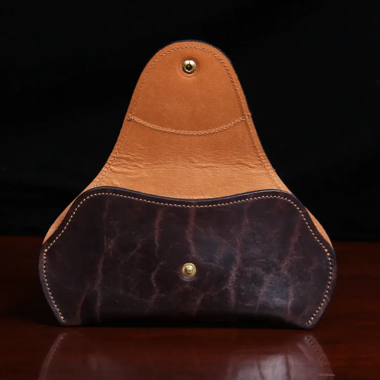 open view of leather aviator sunglasses case