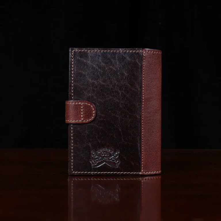 no 7 dark brown leather wallet with snap closure - back view - tobacco buffalo